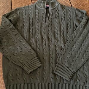 Vineyard Vines Men's Olive Cable Knit Sweater 1/2 zip